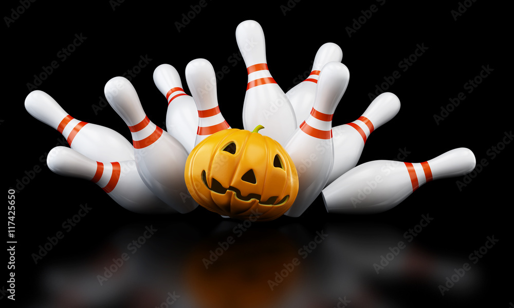 bowling strike halloween. 3D illustration