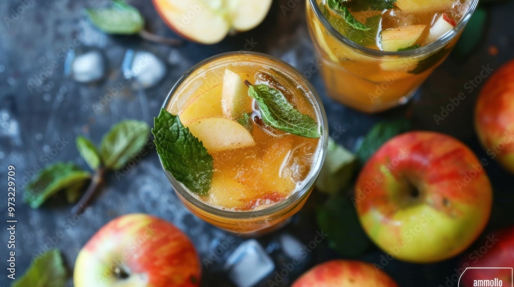 Fresh Apple Mint Iced Tea in a Tranquil Setting. Apple Cider Mojitos